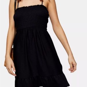 Topshop shirred mini dress with flippy hem